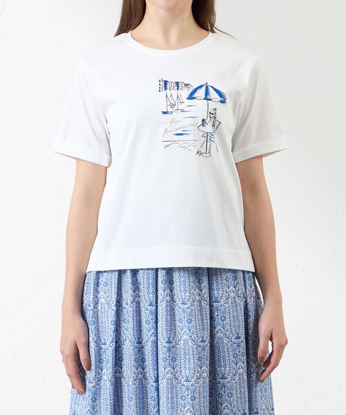 amaca(アマカ)の「【大橋美由紀さんコラボ】 プロヴァンスプリントT(Tシャツ/カットソー・レディース・ブルー系その他4/ネイビー/オフホワイト・38)」の8枚目の写真