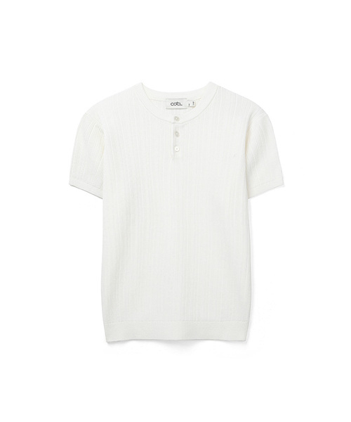 COSTUME O’CLOCK(コスチュームオクロック)の「ストラクチャースリムフィットヘンリーネックハーフニット5COLOR COOSKT073(Tシャツ/カットソー・メンズ・アイボリー/ブラック/ダークブラウン/オートミール/ダークグレー・LARGE/MEDIUM)」の2枚目の写真