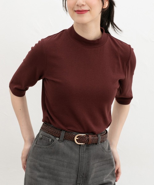 Honeys（ハニーズ）の「【ハニさら・接触冷感・ＵＶカット】５分袖ハイネックＴ（Tシャツ/カットソー・レディース・レッド系1/レッド系その他/ブラック/スミクロ/ブラウン系その他・S/LL/L/M）」の5枚目の写真