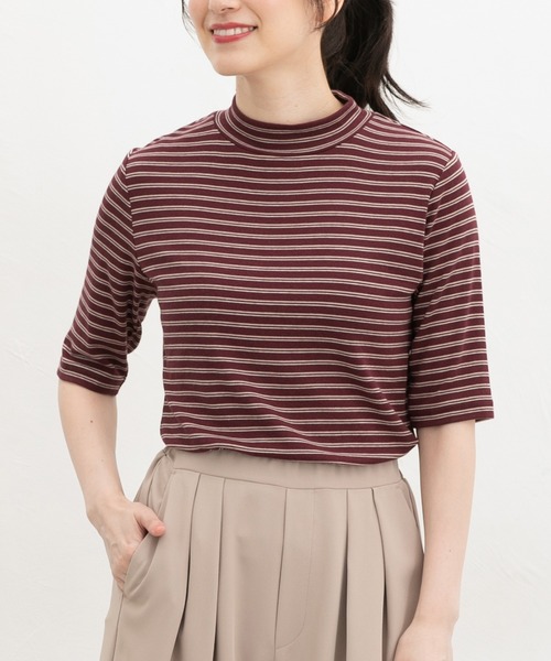 Honeys（ハニーズ）の「【ハニさら・接触冷感・ＵＶカット】５分袖ハイネックＴ（Tシャツ/カットソー・レディース・レッド系1/レッド系その他/ブラック/スミクロ/ブラウン系その他・S/LL/L/M）」の4枚目の写真