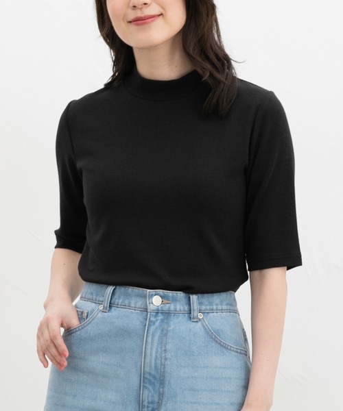 Honeys（ハニーズ）の「【ハニさら・接触冷感・ＵＶカット】５分袖ハイネックＴ（Tシャツ/カットソー・レディース・レッド系1/レッド系その他/ブラック/スミクロ/ブラウン系その他・S/LL/L/M）」の2枚目の写真