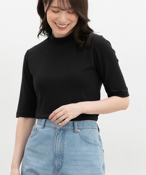 Honeys（ハニーズ）の「【ハニさら・接触冷感・ＵＶカット】５分袖ハイネックＴ（Tシャツ/カットソー・レディース・レッド系1/レッド系その他/ブラック/スミクロ/ブラウン系その他・S/LL/L/M）」の9枚目の写真
