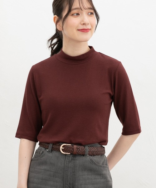 Honeys（ハニーズ）の「【ハニさら・接触冷感・ＵＶカット】５分袖ハイネックＴ（Tシャツ/カットソー・レディース・レッド系1/レッド系その他/ブラック/スミクロ/ブラウン系その他・S/LL/L/M）」の11枚目の写真