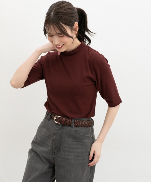 Honeys（ハニーズ）の「【ハニさら・接触冷感・ＵＶカット】５分袖ハイネックＴ（Tシャツ/カットソー・レディース・レッド系1/レッド系その他/ブラック/スミクロ/ブラウン系その他・S/LL/L/M）」の12枚目の写真