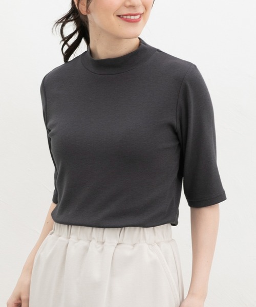 Honeys（ハニーズ）の「【ハニさら・接触冷感・ＵＶカット】５分袖ハイネックＴ（Tシャツ/カットソー・レディース・レッド系1/レッド系その他/ブラック/スミクロ/ブラウン系その他・S/LL/L/M）」の14枚目の写真