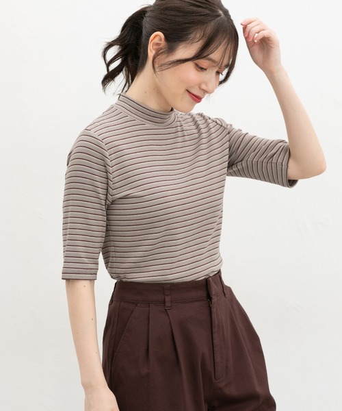 Honeys（ハニーズ）の「【ハニさら・接触冷感・ＵＶカット】５分袖ハイネックＴ（Tシャツ/カットソー・レディース・レッド系1/レッド系その他/ブラック/スミクロ/ブラウン系その他・S/LL/L/M）」の16枚目の写真