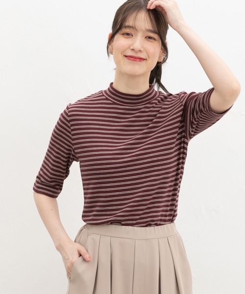 Honeys（ハニーズ）の「【ハニさら・接触冷感・ＵＶカット】５分袖ハイネックＴ（Tシャツ/カットソー・レディース・レッド系1/レッド系その他/ブラック/スミクロ/ブラウン系その他・S/LL/L/M）」の19枚目の写真