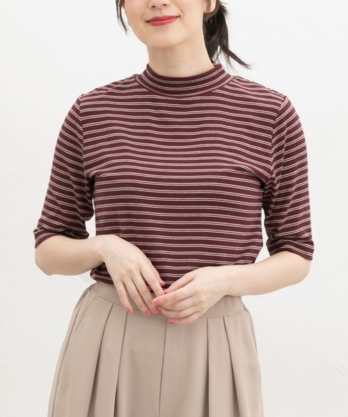 Honeys（ハニーズ）の「【ハニさら・接触冷感・ＵＶカット】５分袖ハイネックＴ（Tシャツ/カットソー・レディース・レッド系1/レッド系その他/ブラック/スミクロ/ブラウン系その他・S/LL/L/M）」の20枚目の写真