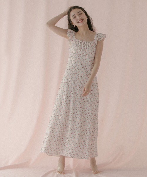 Cath Kidston(キャスキッドソン)の「ラッフルスリーブドレス Floating Cherry(ワンピース・レディース・アイボリー・M/S)」の6枚目の写真