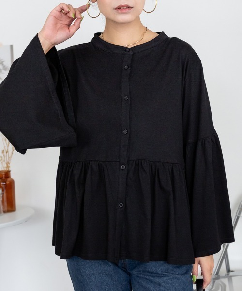 MARAI(マーライ)の「ペプラムギャザーブラウス風カットソー(Tシャツ/カットソー・レディース・チャコールグレー/ブラック・LL~3L/4L~5L)」の7枚目の写真