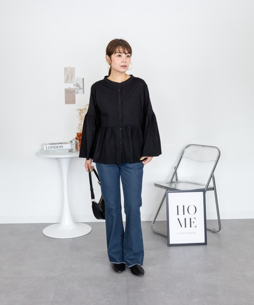 MARAI(マーライ)の「ペプラムギャザーブラウス風カットソー(Tシャツ/カットソー・レディース・チャコールグレー/ブラック・LL~3L/4L~5L)」の4枚目の写真