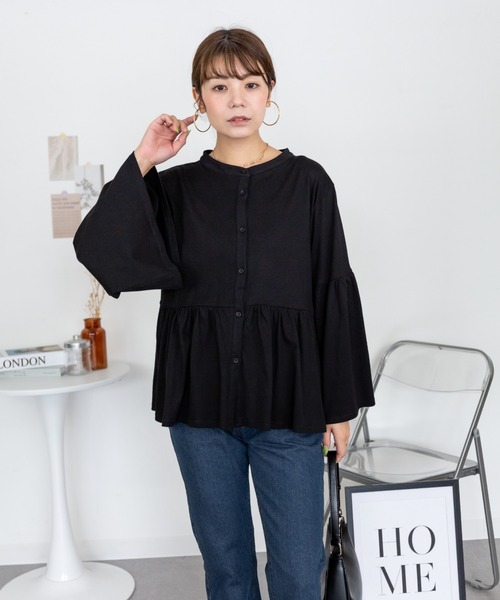 MARAI(マーライ)の「ペプラムギャザーブラウス風カットソー(Tシャツ/カットソー・レディース・チャコールグレー/ブラック・LL~3L/4L~5L)」の3枚目の写真