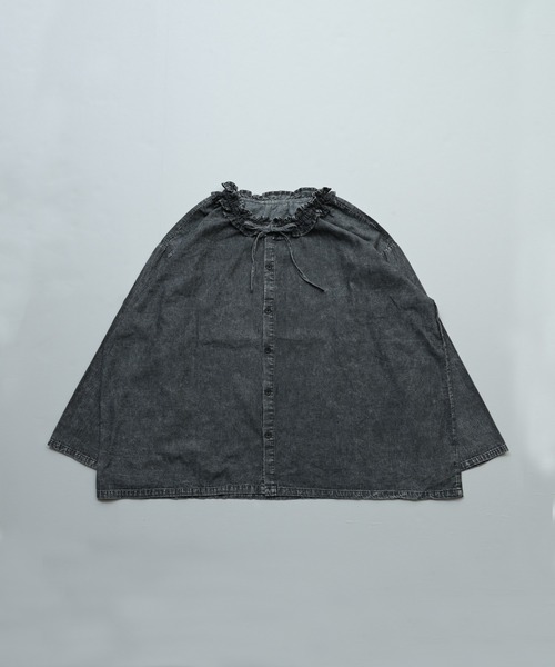 MARKEY'S(マーキーズ)の「フリルカラーデニムブラウス/おとな(シャツ/ブラウス・レディース・ブラック/ブルー・160cm)」の3枚目の写真