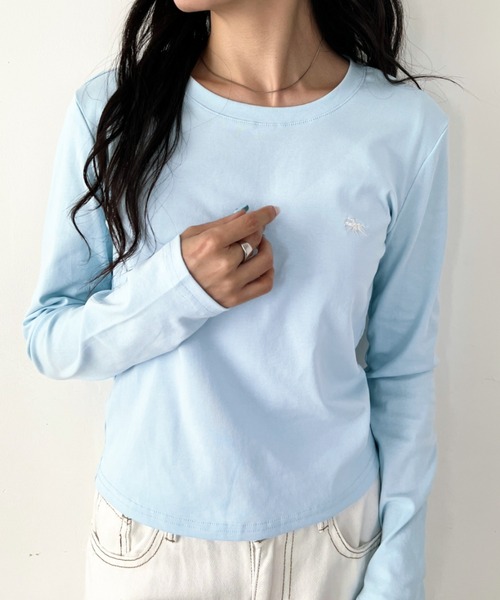POLOCHAMPS（ポロチャンプス）の「POLOCHAMPS(ポロチャンプス)/長袖Tシャツ　短丈　カットソー　クルーネック（Tシャツ/カットソー・レディース・ダークグレー/ライトグレー/サックスブルー/パープル/ワインレッド/アイボリー/ベージュ/ホワイト/ネイビー/ブラック/ピンク・FREE）」の8枚目の写真