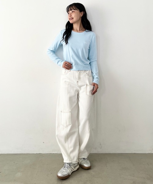 POLOCHAMPS（ポロチャンプス）の「POLOCHAMPS(ポロチャンプス)/長袖Tシャツ　短丈　カットソー　クルーネック（Tシャツ/カットソー・レディース・ダークグレー/ライトグレー/サックスブルー/パープル/ワインレッド/アイボリー/ベージュ/ホワイト/ネイビー/ブラック/ピンク・FREE）」の19枚目の写真