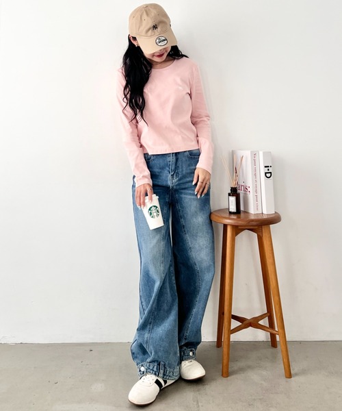 POLOCHAMPS（ポロチャンプス）の「POLOCHAMPS(ポロチャンプス)/長袖Tシャツ　短丈　カットソー　クルーネック（Tシャツ/カットソー・レディース・ダークグレー/ライトグレー/サックスブルー/パープル/ワインレッド/アイボリー/ベージュ/ホワイト/ネイビー/ブラック/ピンク・FREE）」の21枚目の写真