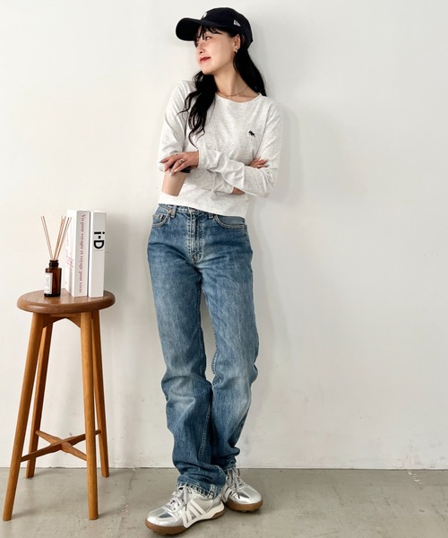 POLOCHAMPS（ポロチャンプス）の「POLOCHAMPS(ポロチャンプス)/長袖Tシャツ　短丈　カットソー　クルーネック（Tシャツ/カットソー・レディース・ダークグレー/ライトグレー/サックスブルー/パープル/ワインレッド/アイボリー/ベージュ/ホワイト/ネイビー/ブラック/ピンク・FREE）」の15枚目の写真