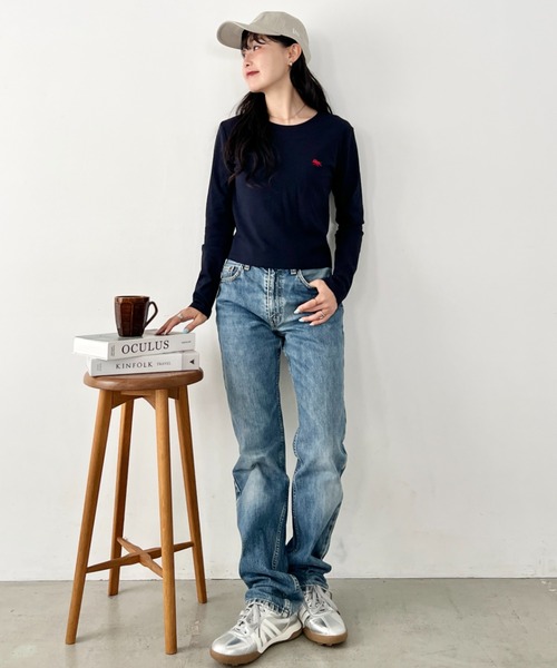 POLOCHAMPS（ポロチャンプス）の「POLOCHAMPS(ポロチャンプス)/長袖Tシャツ　短丈　カットソー　クルーネック（Tシャツ/カットソー・レディース・ダークグレー/ライトグレー/サックスブルー/パープル/ワインレッド/アイボリー/ベージュ/ホワイト/ネイビー/ブラック/ピンク・FREE）」の18枚目の写真