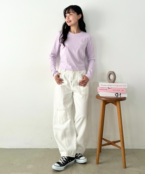 POLOCHAMPS（ポロチャンプス）の「POLOCHAMPS(ポロチャンプス)/長袖Tシャツ　短丈　カットソー　クルーネック（Tシャツ/カットソー・レディース・ダークグレー/ライトグレー/サックスブルー/パープル/ワインレッド/アイボリー/ベージュ/ホワイト/ネイビー/ブラック/ピンク・FREE）」の20枚目の写真