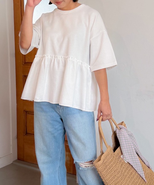 PICHI（ピイチ）の「切り替えギャザーTee（Tシャツ/カットソー・レディース・ライトグレー/ホワイト/オートミール/ブラック・FREE）」の2枚目の写真