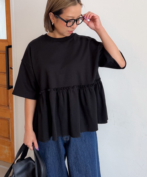 PICHI（ピイチ）の「切り替えギャザーTee（Tシャツ/カットソー・レディース・ライトグレー/ホワイト/オートミール/ブラック・FREE）」の3枚目の写真