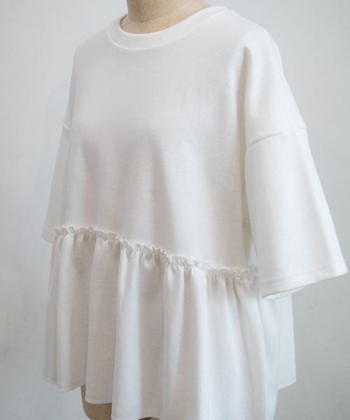 PICHI（ピイチ）の「切り替えギャザーTee（Tシャツ/カットソー・レディース・ライトグレー/ホワイト/オートミール/ブラック・FREE）」の15枚目の写真