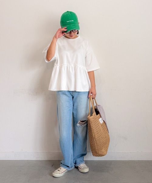 PICHI（ピイチ）の「切り替えギャザーTee（Tシャツ/カットソー・レディース・ライトグレー/ホワイト/オートミール/ブラック・FREE）」の5枚目の写真