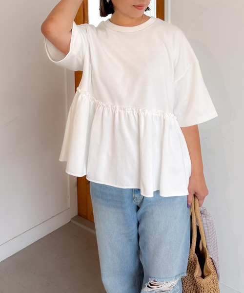 PICHI（ピイチ）の「切り替えギャザーTee（Tシャツ/カットソー・レディース・ライトグレー/ホワイト/オートミール/ブラック・FREE）」の7枚目の写真