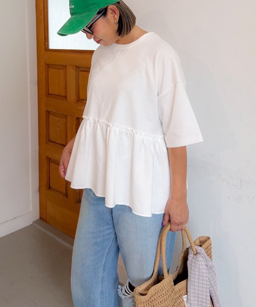 PICHI（ピイチ）の「切り替えギャザーTee（Tシャツ/カットソー・レディース・ライトグレー/ホワイト/オートミール/ブラック・FREE）」の8枚目の写真