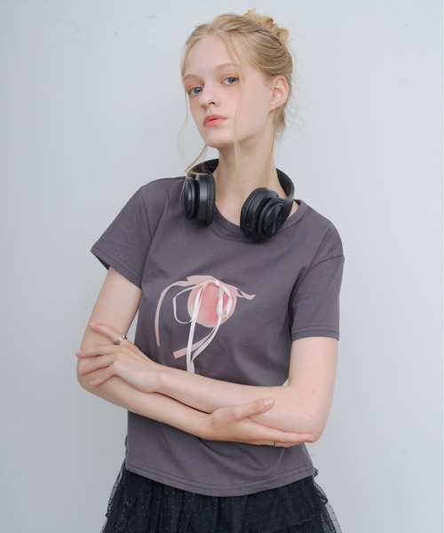 HEIREN(ヘイレーン)の「フロントリボンTee(Tシャツ/カットソー・レディース・ホワイト/ブラック・FREE)」の6枚目の写真