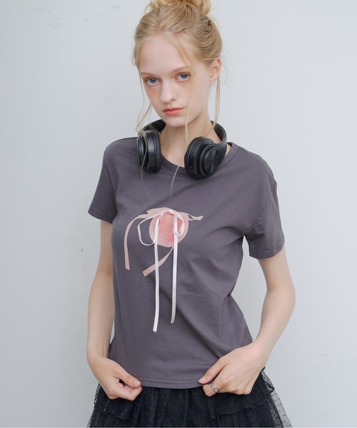 HEIREN(ヘイレーン)の「フロントリボンTee(Tシャツ/カットソー・レディース・ホワイト/ブラック・FREE)」の7枚目の写真