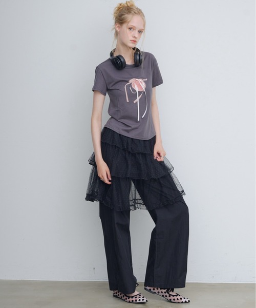 HEIREN(ヘイレーン)の「フロントリボンTee(Tシャツ/カットソー・レディース・ホワイト/ブラック・FREE)」の8枚目の写真