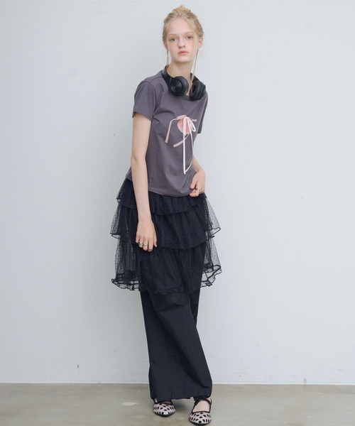 HEIREN(ヘイレーン)の「フロントリボンTee(Tシャツ/カットソー・レディース・ホワイト/ブラック・FREE)」の9枚目の写真