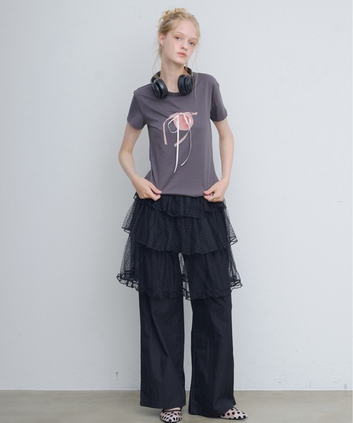 HEIREN(ヘイレーン)の「フロントリボンTee(Tシャツ/カットソー・レディース・ホワイト/ブラック・FREE)」の10枚目の写真