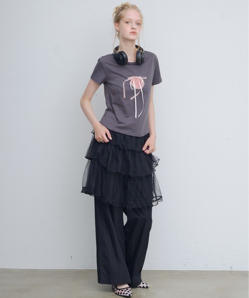 HEIREN(ヘイレーン)の「フロントリボンTee(Tシャツ/カットソー・レディース・ホワイト/ブラック・FREE)」の12枚目の写真