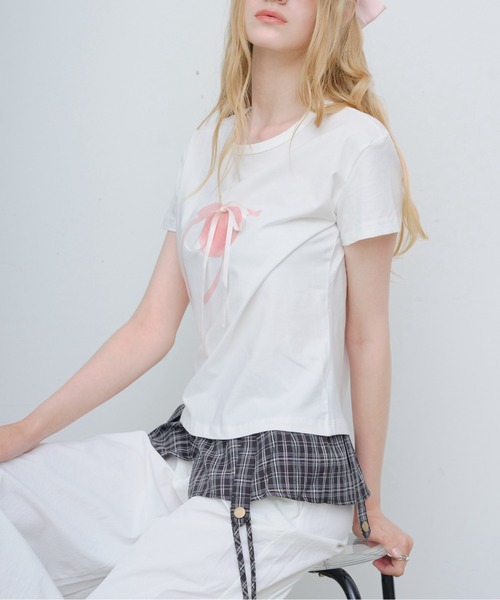 HEIREN(ヘイレーン)の「フロントリボンTee(Tシャツ/カットソー・レディース・ホワイト/ブラック・FREE)」の14枚目の写真