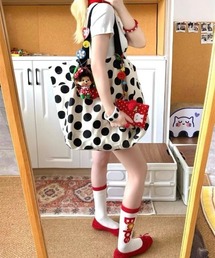 ドット柄キャンバストートバッグ(飾り物無し)