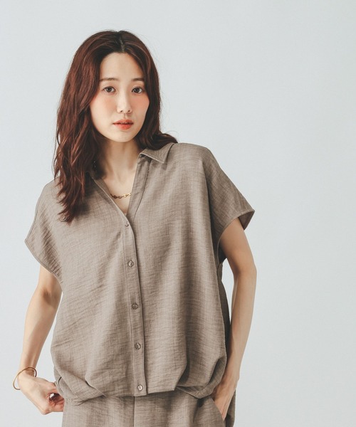 GLOBAL WORK(グローバルワーク)の「DRYタッチセットアップシャツ/759938(シャツ/ブラウス・レディース・ネイビー/グレー/モカ・LARGE/MEDIUM)」の2枚目の写真