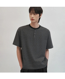 マレ コットン ヘンリーネック 半袖Tシャツ [ブラック ホワイト]
