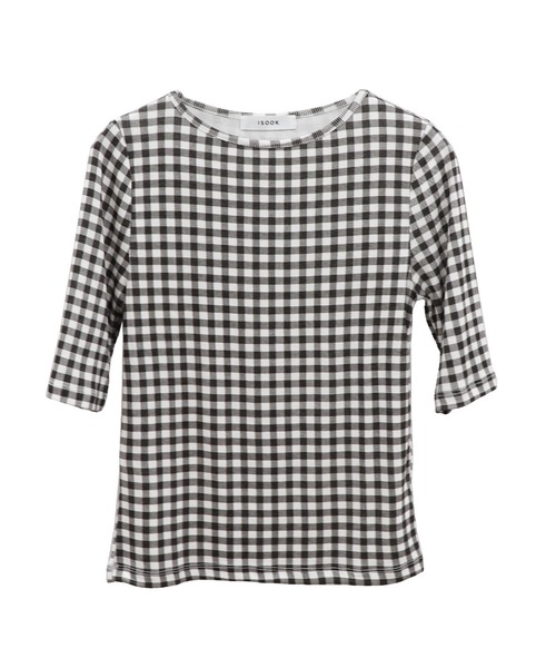 ISOOK(アイスー)の「ギンガムチェックストレッチTシャツ(comochi select) / カットソー 半袖 クルーネック(Tシャツ/カットソー・レディース・ブラック/レッド・FREE)」の12枚目の写真