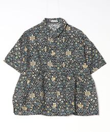 プリントウエスト切替ピンタックブラウス