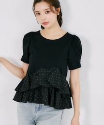 UVカット異素材アシメフリルリブカットプルオーバー