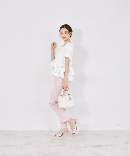 tocco closet(トッコ クローゼット)の「UVカット異素材アシメフリルリブカットプルオーバー(Tシャツ/カットソー・レディース・ブラック/ホワイト系/ブラック系/オフホワイト・M)」の12枚目の写真