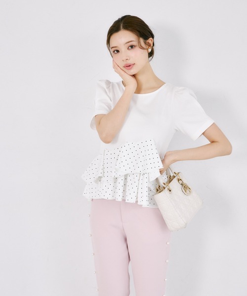 tocco closet(トッコ クローゼット)の「UVカット異素材アシメフリルリブカットプルオーバー(Tシャツ/カットソー・レディース・ブラック/ホワイト系/ブラック系/オフホワイト・M)」の13枚目の写真