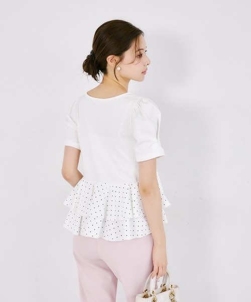 tocco closet(トッコ クローゼット)の「UVカット異素材アシメフリルリブカットプルオーバー(Tシャツ/カットソー・レディース・ブラック/ホワイト系/ブラック系/オフホワイト・M)」の16枚目の写真