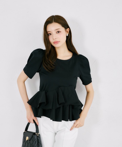 tocco closet(トッコ クローゼット)の「UVカット異素材アシメフリルリブカットプルオーバー(Tシャツ/カットソー・レディース・ブラック/ホワイト系/ブラック系/オフホワイト・M)」の22枚目の写真
