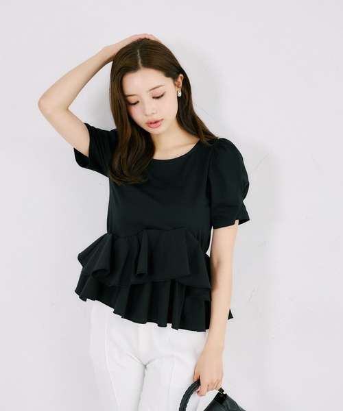 tocco closet(トッコ クローゼット)の「UVカット異素材アシメフリルリブカットプルオーバー(Tシャツ/カットソー・レディース・ブラック/ホワイト系/ブラック系/オフホワイト・M)」の21枚目の写真
