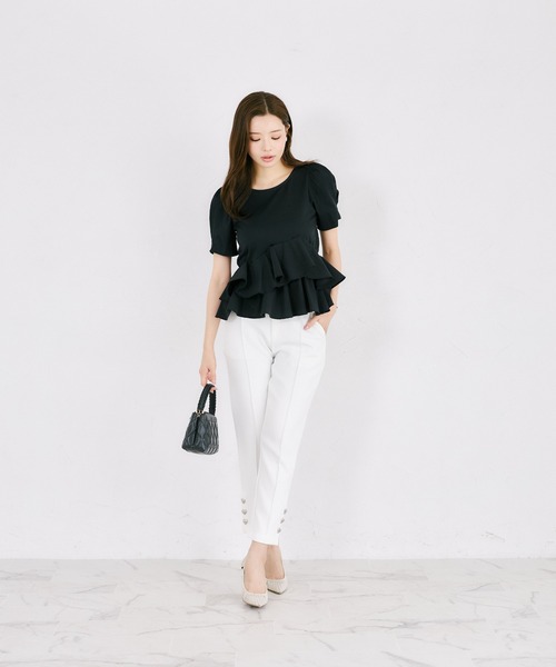 tocco closet(トッコ クローゼット)の「UVカット異素材アシメフリルリブカットプルオーバー(Tシャツ/カットソー・レディース・ブラック/ホワイト系/ブラック系/オフホワイト・M)」の18枚目の写真