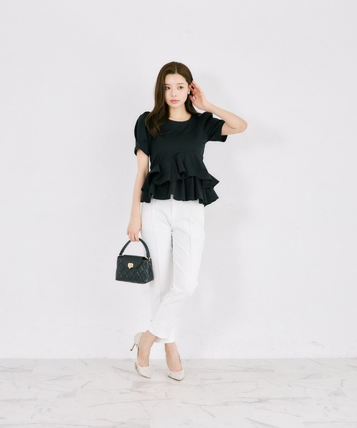 tocco closet(トッコ クローゼット)の「UVカット異素材アシメフリルリブカットプルオーバー(Tシャツ/カットソー・レディース・ブラック/ホワイト系/ブラック系/オフホワイト・M)」の19枚目の写真
