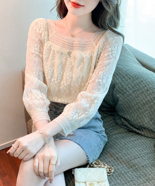 LUCPY(ラクピー)の「スクエアネック総レースブラウス(シャツ/ブラウス・レディース・ホワイト・SMALL/MEDIUM/LARGE/X-LARGE)」の2枚目の写真